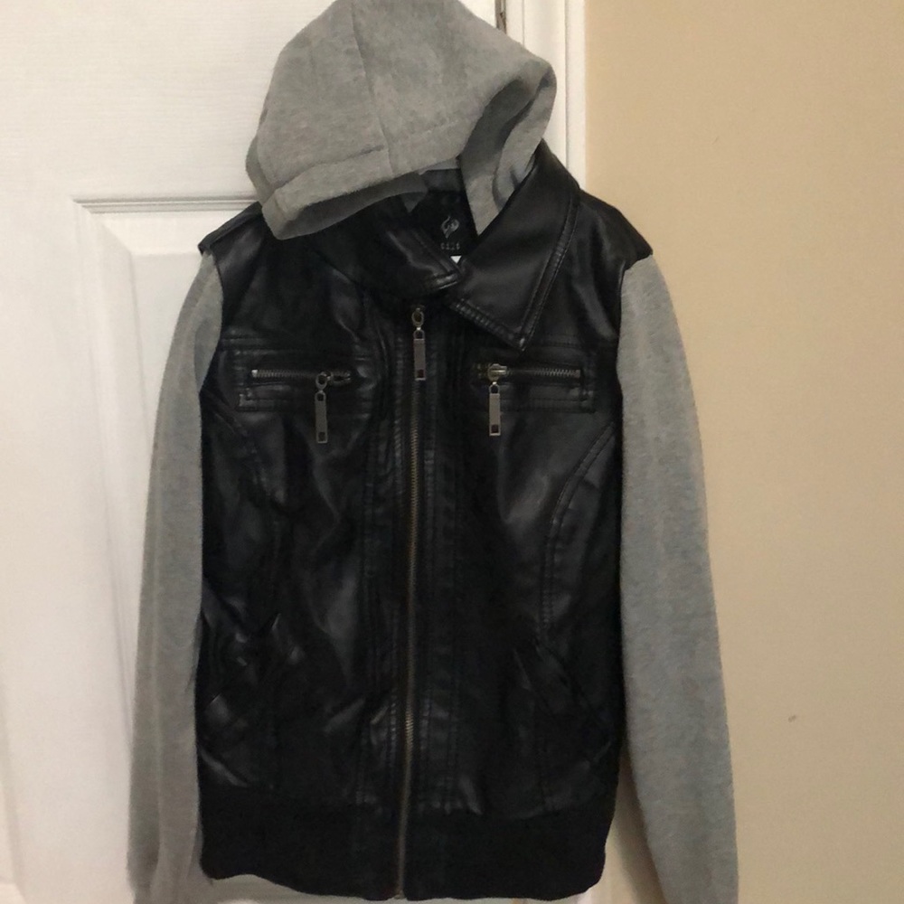 Boy hoodie leather jacket